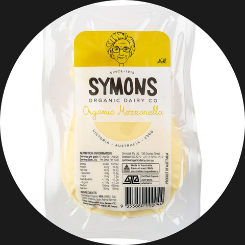 CHEESE MOZZARELLA SYMONS ORGANIC 250gms